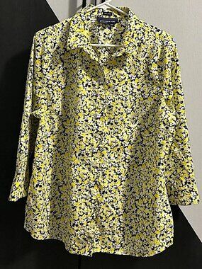 Jones New York Signature Floral Print Button Down Shirt Non-Iron Women's‎ XL